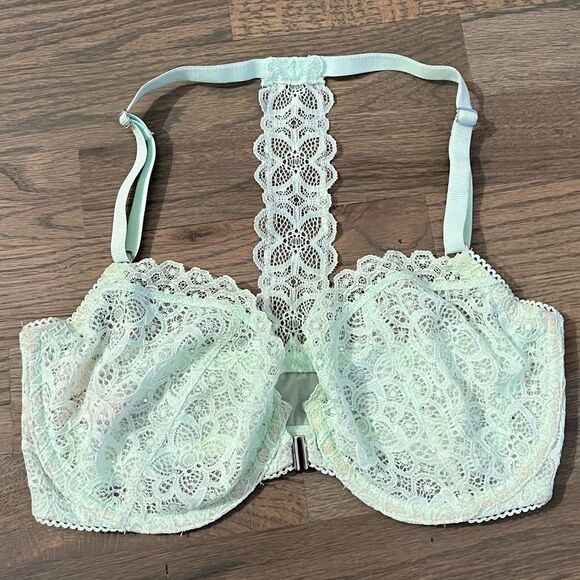 Victorias Secret Dream Angels Unlined Demi Rhinestone Embellished Lace bra mint - Picture 1 of 6